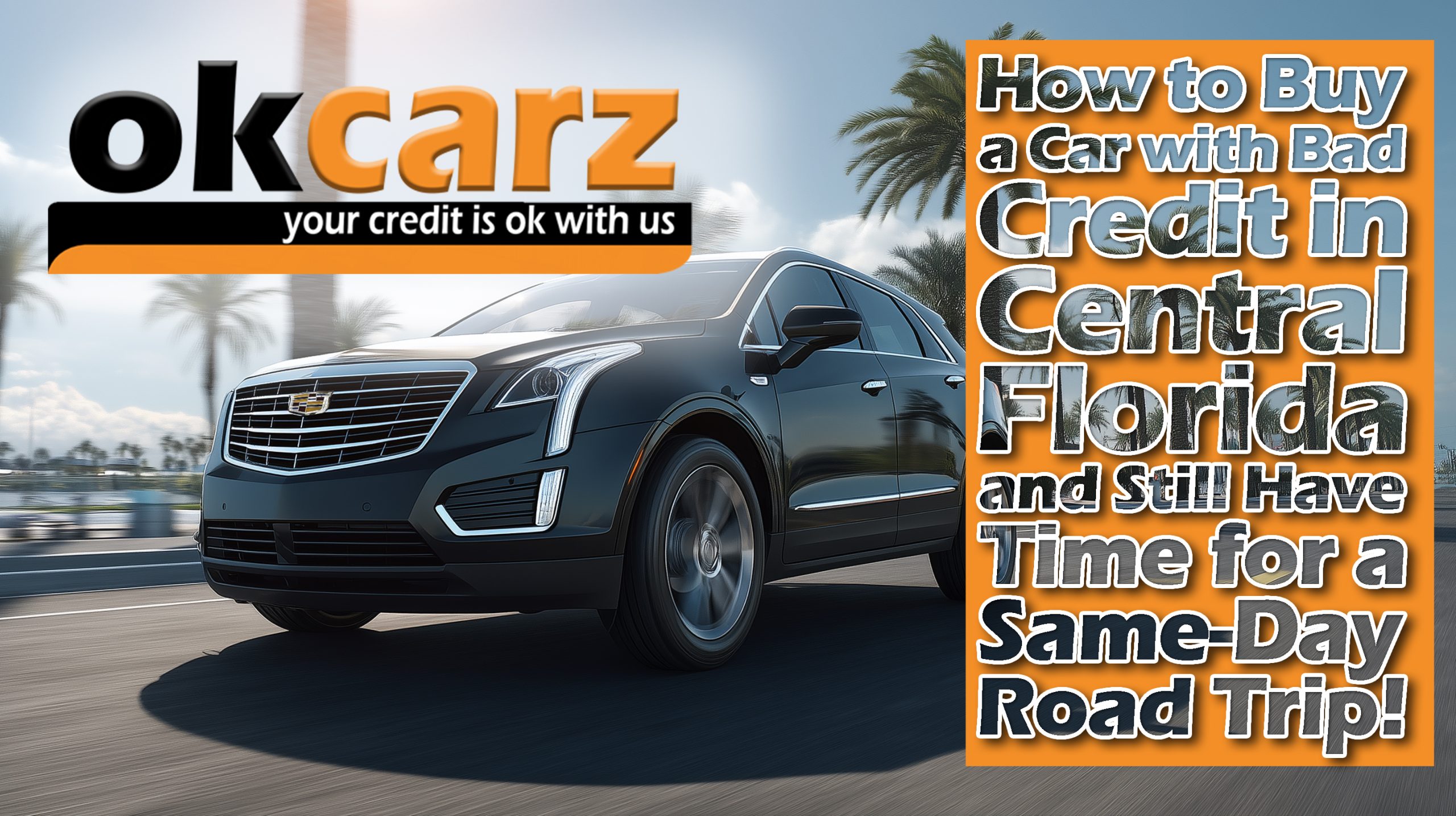 2016 Cadillac SRX Luxury Collection purchased from a buy here pay here auto dealership cruzing a Central Florida Highway in the bright sunshine